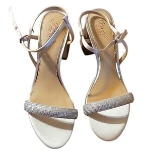 Jewel Badgley Mischka‎ White Rhinestone Heel Sandal Party Wedding